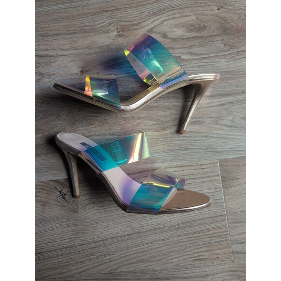 SJP Sarah Jessica Parker Iridescent PVC Mule Sandal Heels Women 8.5 EU 39 - Picture 3 of 16